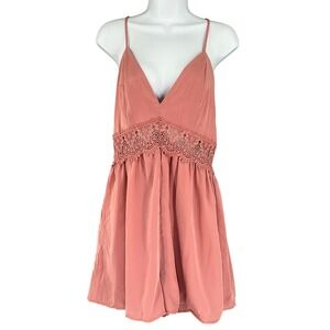 Love Tree Lace Trimmed Camisole Romper Pink‎ Crocheted Back M Romantic Feminine